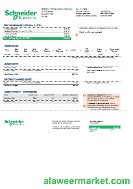 Yemen Schneider Electric business utility bill template in Word and PDF formats